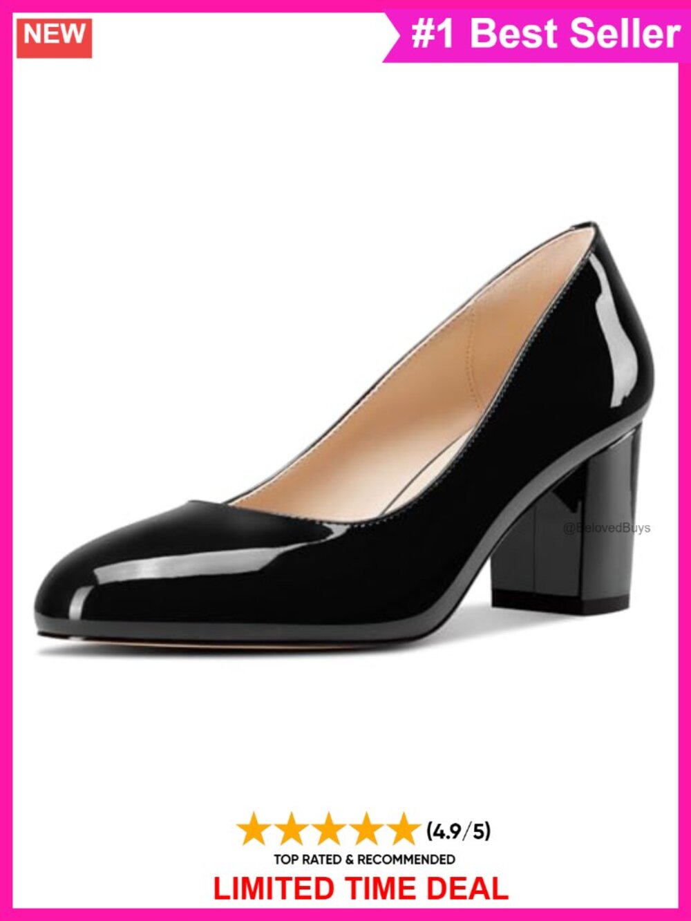 Faux Leather Mid Chunky Block Heel Round Toe Slip-On Dress Pumps